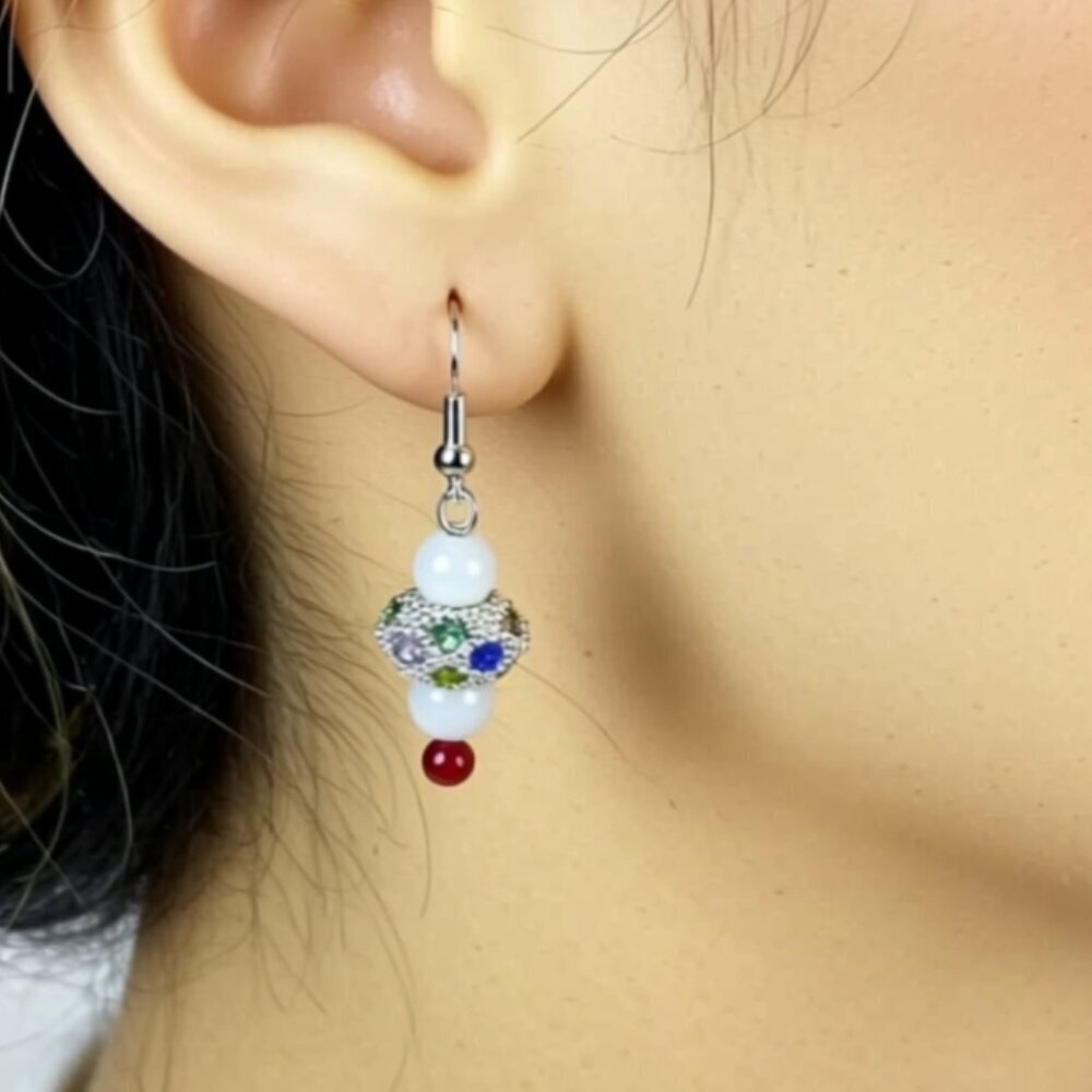 Crystal Beaded Dangle Earrings  with multi colored spacer  NWT (WJW021)